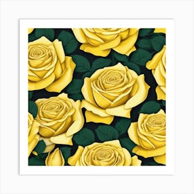 Yellow Roses Seamless Pattern Art Print