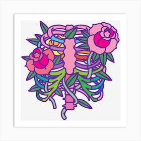 Limited Edition Pastel Goth Aesthetic Anime Rib Cage Flowers Art Print