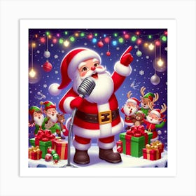 Christmas Santa singing Art Print