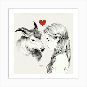 Goat And Girl Art Print