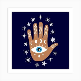 The Hamsa Hand with Evil Eye and Moon Phases Art Print