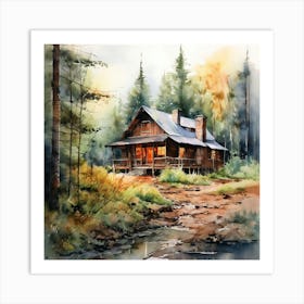 Create A Watercolor Painting Of A Cozy Rustic Cabin In The Woods , Cabin In The Woods Art Print