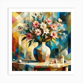 Geometric Flowers In A Vase Art Print