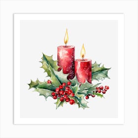Christmas Candles With Holly 5 Art Print