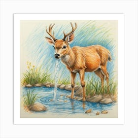 Deer Drinking Water 1 Art Print