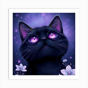 Black Cat With Purple Eyes Art Print