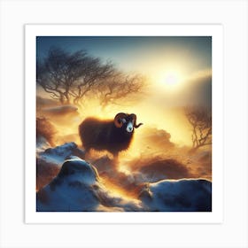 Ram In The Snow Art Print