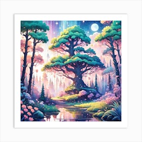 A Fantasy Forest With Twinkling Stars In Pastel Tone Square Composition 320 Art Print