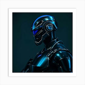 Futuristic Robot in Blue Light Art Print