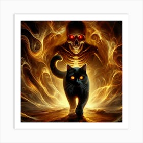 Cat And Skeleton Art Print