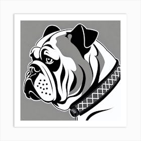 Bulldog, Black and white illustration, Dog drawing, Dog art, Animal illustration, Pet portrait, Realistic dog art, dog with collar Art Print