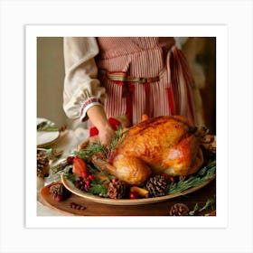 Firefly Vintage, Dress, Roasted, Turkey, Platter, Fruits, Pine, Cones, Garnish, Feast, Holiday, Than (2) Art Print