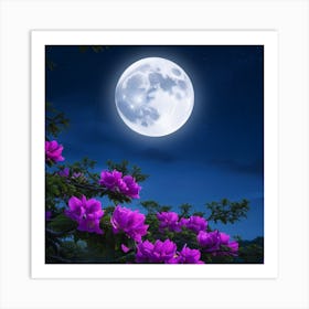 Full Moon Over Flowers Art Print