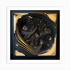 Black And Gold 3d Paper Art Art Print