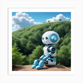 Robot Sitting On A Hill Art Print