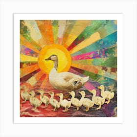 Duck & Duckling Rainbow Collage Art Print