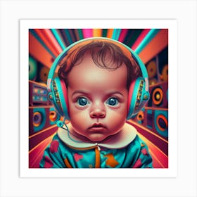 Baby Listening To Music 3 Art Print