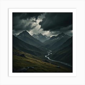 Dark Clouds Over The Mountains Art Print