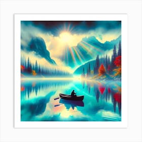 Fishing in the Misty Mountain Lake Art Print