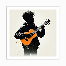 Silhouette Of A Boy Playing Ukulele Art Print