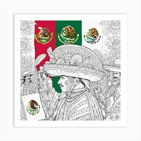 Mexican Flag Coloring Page 7 Art Print