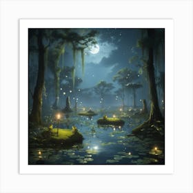 Dreamshaper V7 A Mysterious Moonlit Swamp Where The Croak Of F 1 Art Print