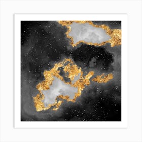 100 Nebulas in Space with Stars Abstract in Black and Gold n.060 Art Print
