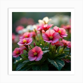 A Lush Garden Of Vibrant Pink And White Begonias With Morning Dew Art Print