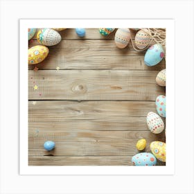 Easter Themed Wooden Table From Above Featuring 2 Art Print