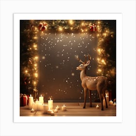 Christmas Background With Deer Art Print