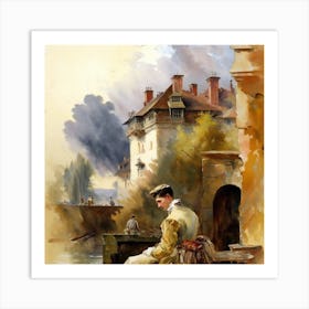 Classic Water Color View ByThe River Art Print