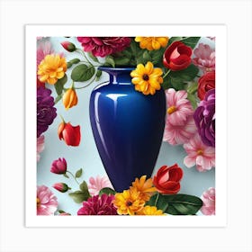 Blue Vase With Flowers Art Print