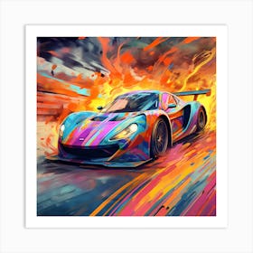 Racing Car In Flames Art Print