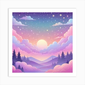 Sky With Twinkling Stars In Pastel Colors Square Composition 32 Art Print