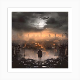 Hill View. City at night. Lights. Art Print