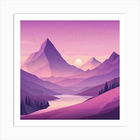 Misty mountains background in purple tone 131 Art Print