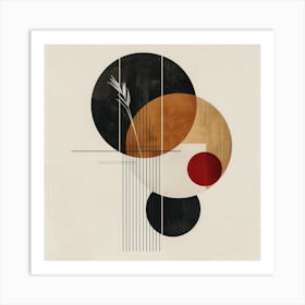 Earthen Geometry: Minimalist Fusion of Circles, Lines, and Wheat Art Print