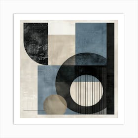 Abstract Geometry - Squares, Circles and Lines in Blue and Black Art Print