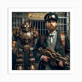 Steampunk Man With Gun Art Print