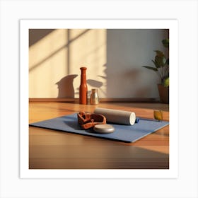 Yoga Mat On Wooden Floor Art Print