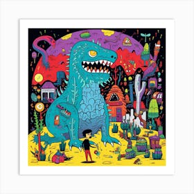 Child And A Dinosaur Art Print