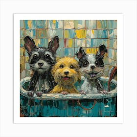 Three Dogs In A Tub Art Print