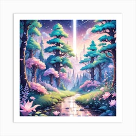 A Fantasy Forest With Twinkling Stars In Pastel Tone Square Composition 90 Art Print