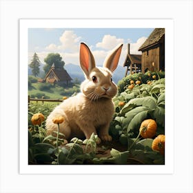 Rabbit Among The Amber Flowers Art Print