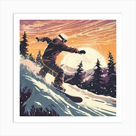 Snowboarder At Sunset 1 Art Print