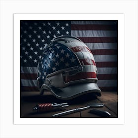 Labor Day Of Firefighter Helmet With Tools Art Print