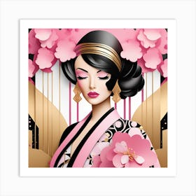 Geisha Woman Japanese Textured Monohromatic Art Print