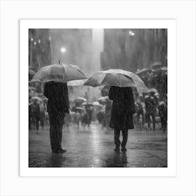 Two People In The Rain Art Print