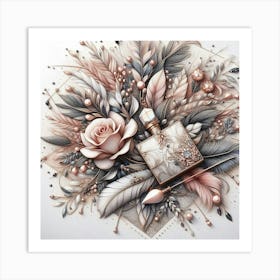 Roses And Feathers Art Print