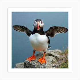 A Playful Puffin Perched On A Rocky Cliff 1 Art Print